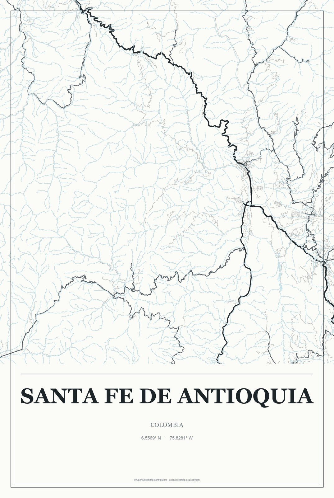 Santa Fe de Antioquia, Colombia City Map Aluminum Sign in Gallery Air style