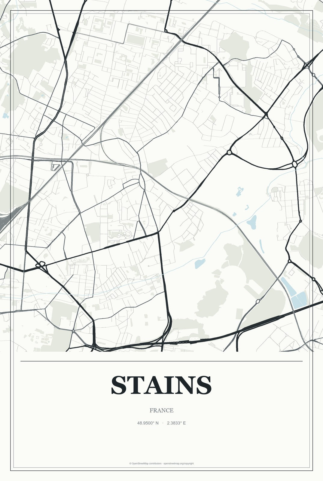 Stains, France City Map Aluminum Sign in Gallery Air style