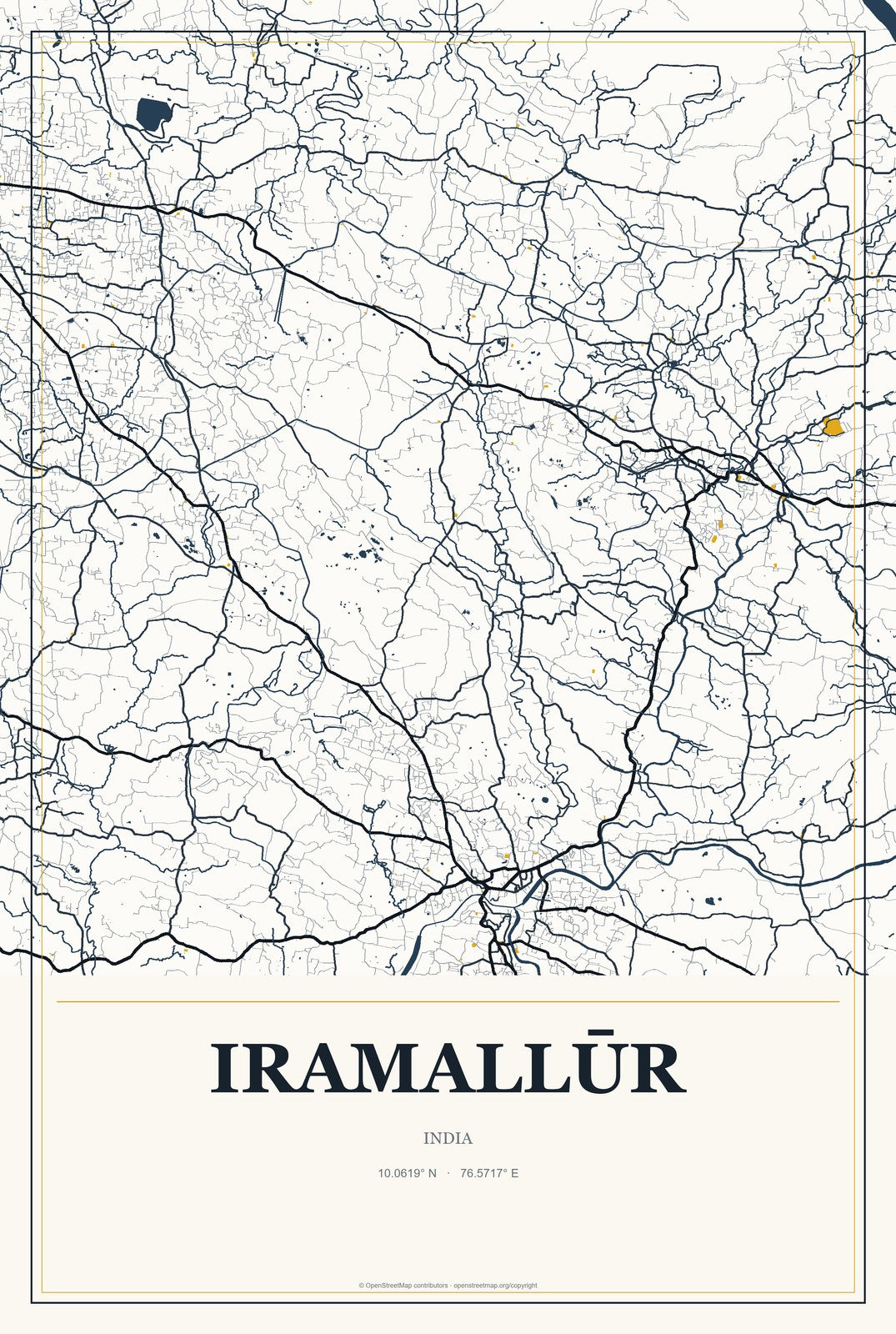 Iramallūr, India City Map Aluminum Sign in Citrine Modern style