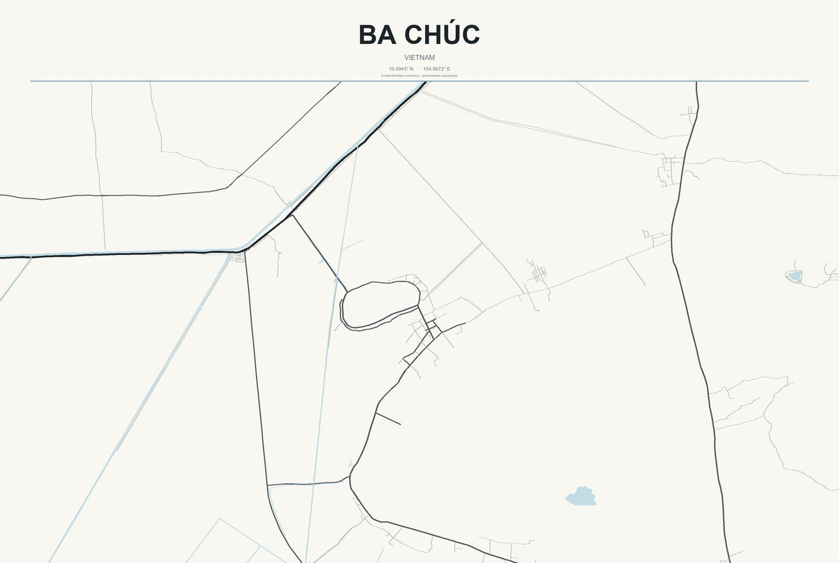 Ba Chúc, Vietnam City Map Aluminum Sign in Headline Atlas style