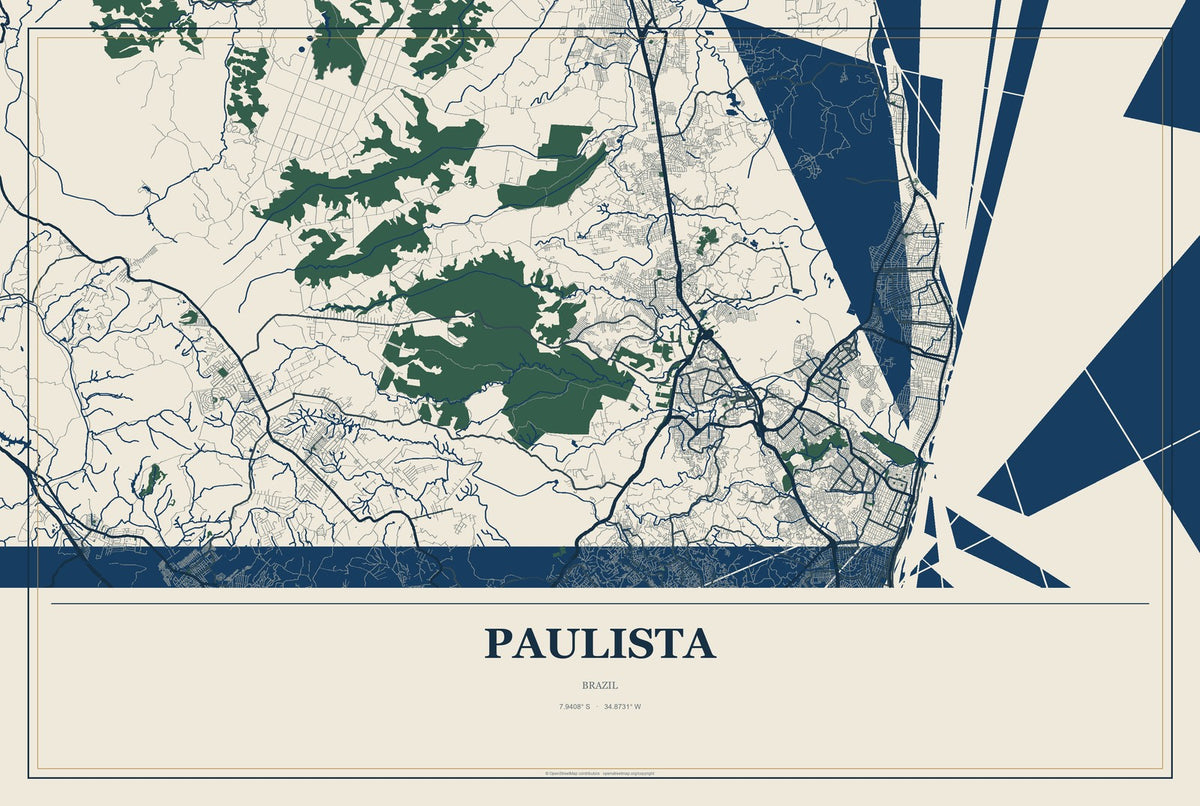 Paulista, Pernambuco, Brazil City Map Aluminum Sign in Coastal Cutout style