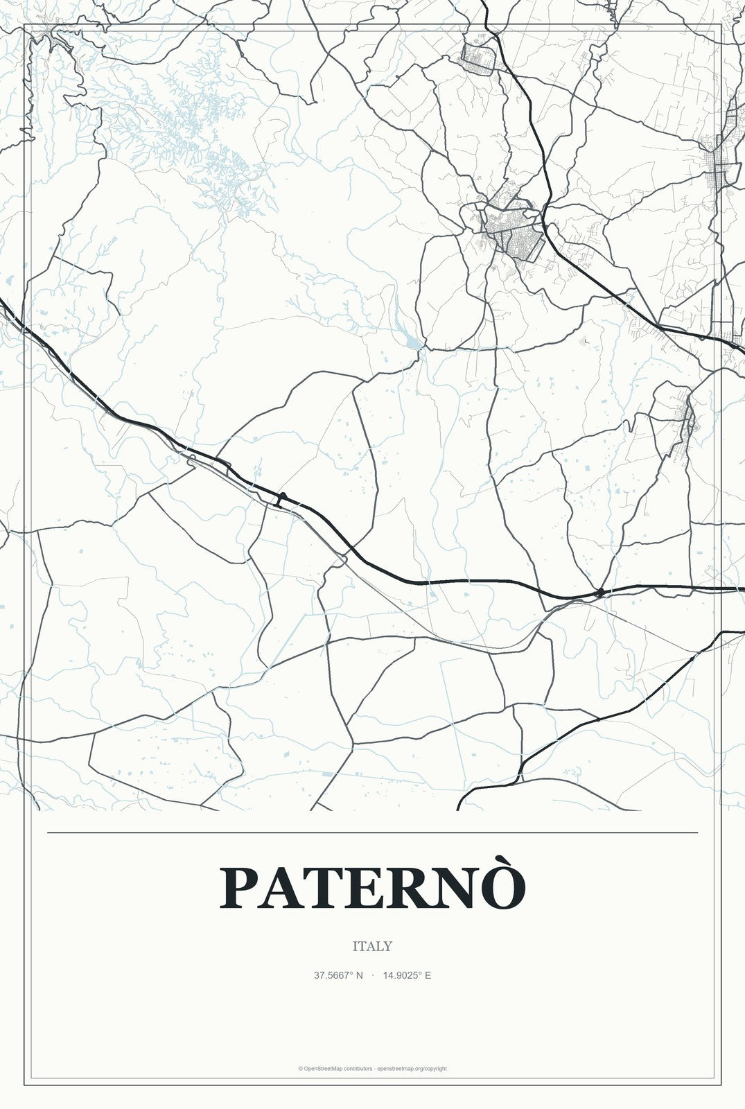 Paternò, Italy City Map Aluminum Sign in Gallery Air style