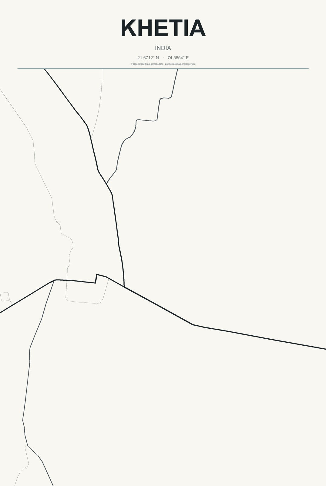 Khetia, India City Map Aluminum Sign in Headline Atlas style
