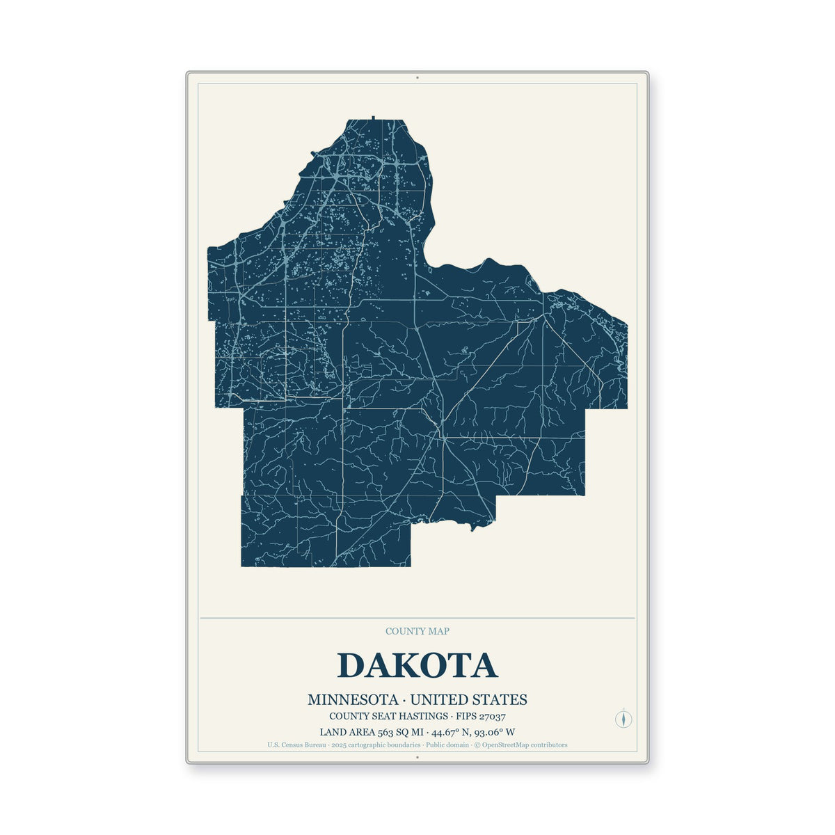 Dakota County, Minnesota Map Aluminum Sign in Coastal Cutout style