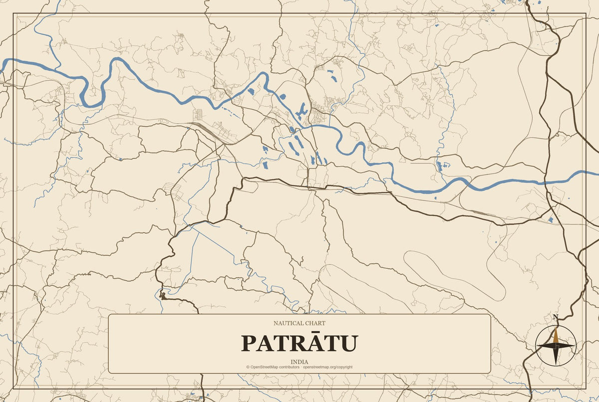Patrātu, India City Map Aluminum Sign in Heritage Nautical style