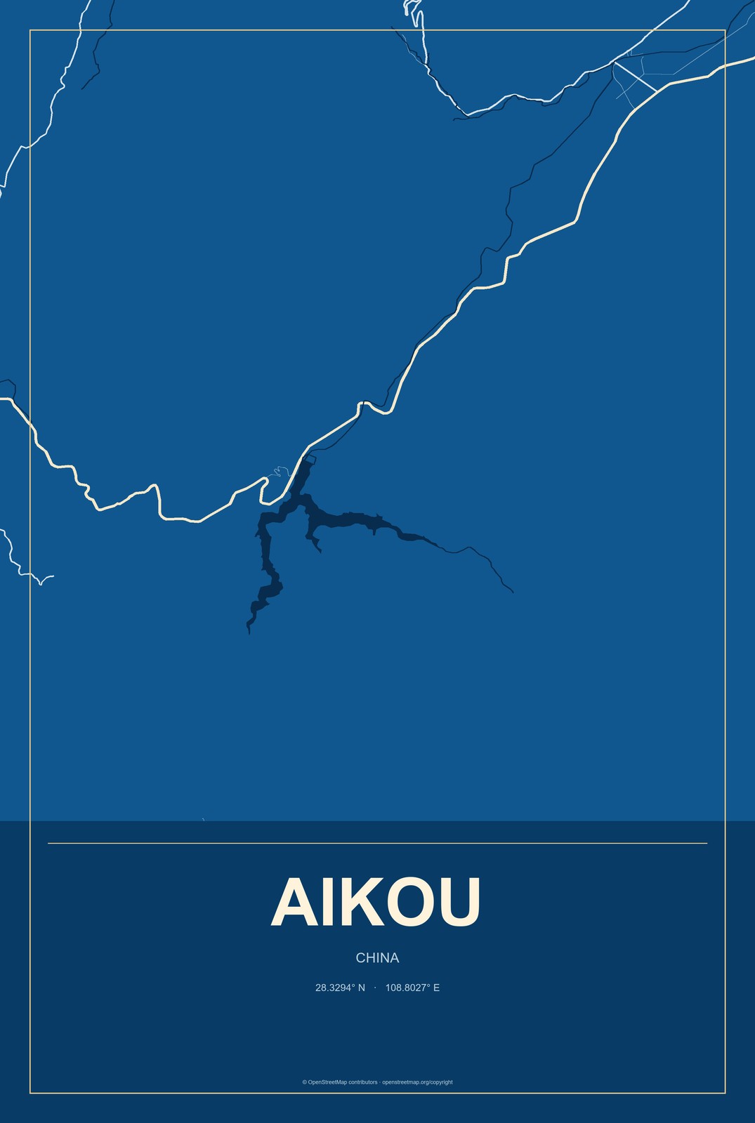 Aikou, China City Map Aluminum Sign in Harbor Cobalt style
