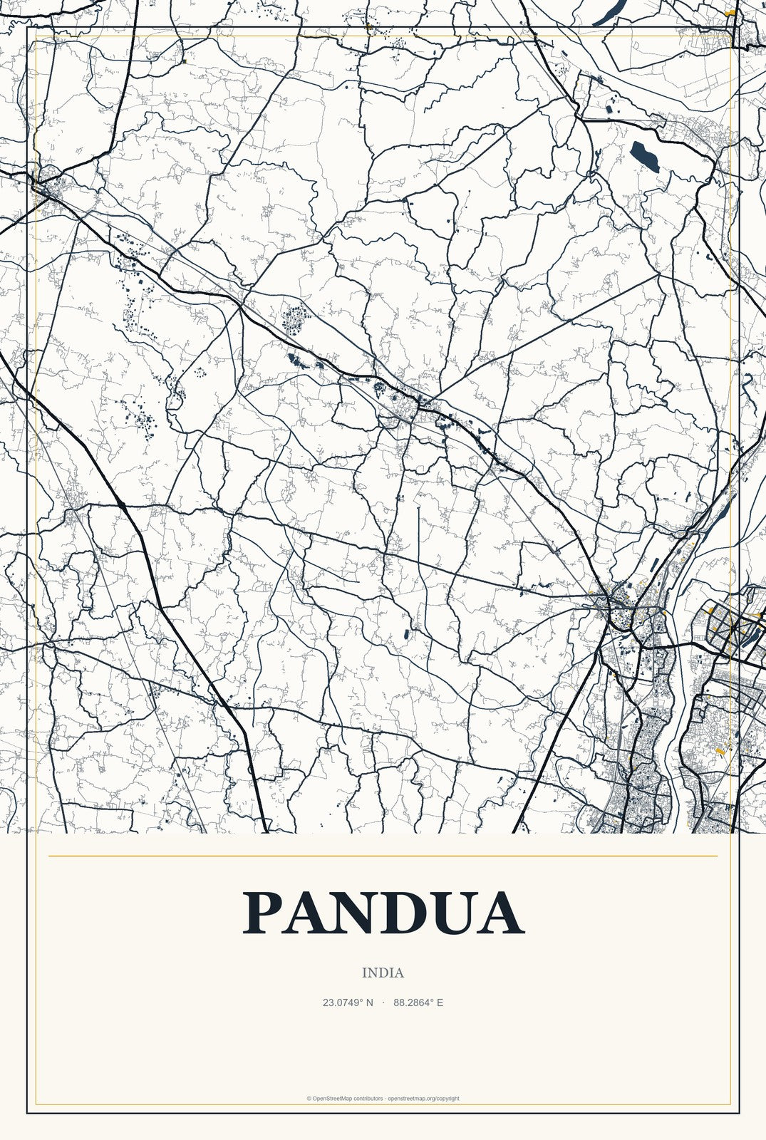 Pandua, India City Map Aluminum Sign in Citrine Modern style