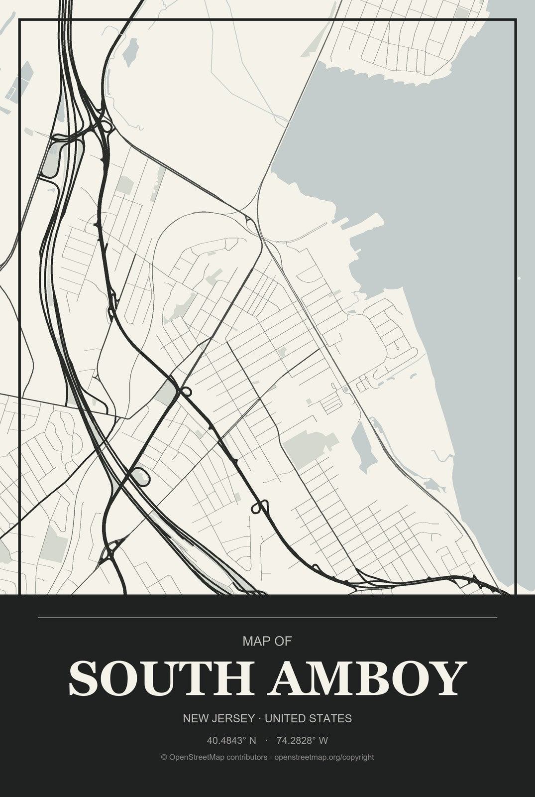 South Amboy, New Jersey City Map Aluminum Sign in Museum Plaque style