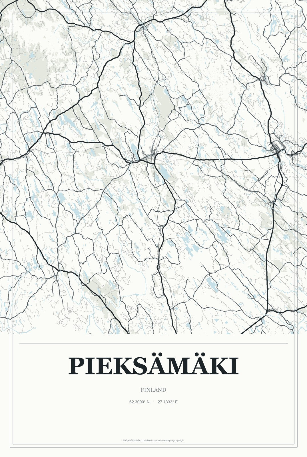 Pieksämäki, Finland City Map Aluminum Sign in Gallery Air style