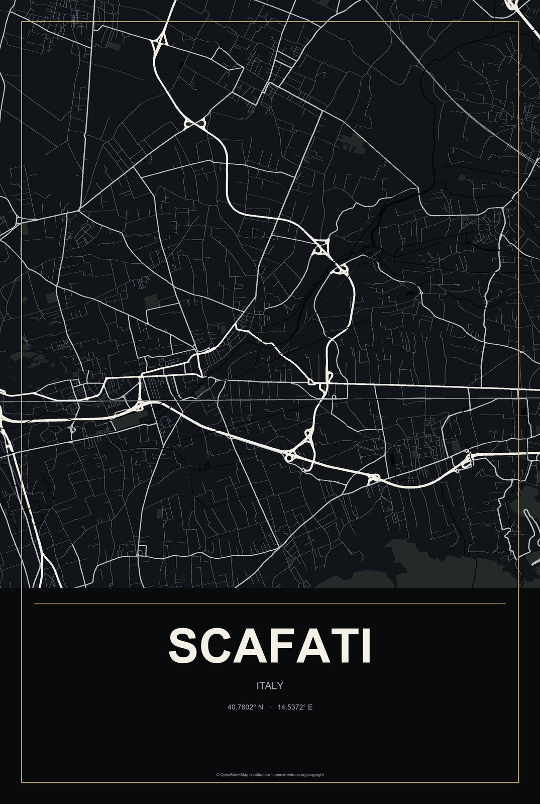 Scafati, Italy City Map Aluminum Sign in Metropolitan Noir style