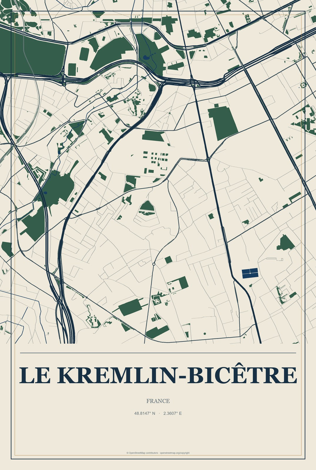 Le Kremlin-Bicêtre, France City Map Aluminum Sign in Coastal Cutout style