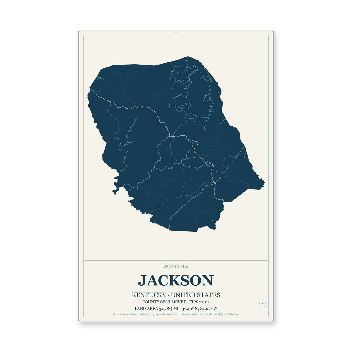 Jackson County, Kentucky Map Aluminum Sign in Coastal Cutout style