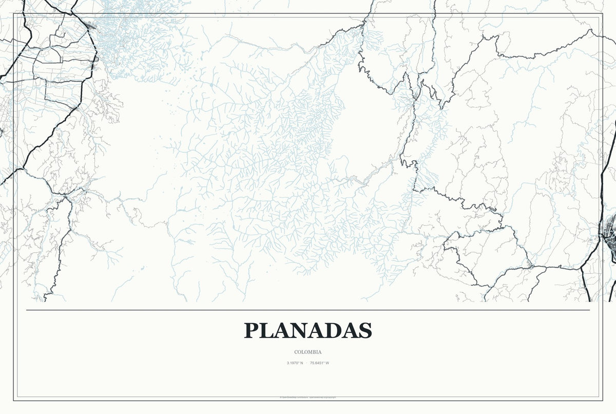 Planadas, Colombia City Map Aluminum Sign in Gallery Air style