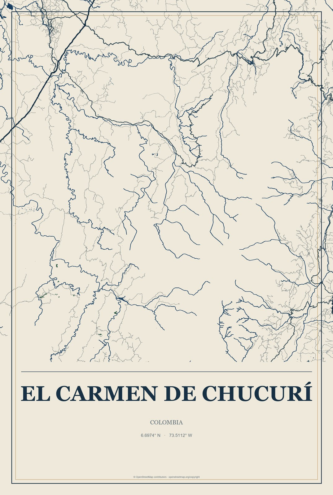 El Carmen de Chucurí, Colombia City Map Aluminum Sign in Coastal Cutout style