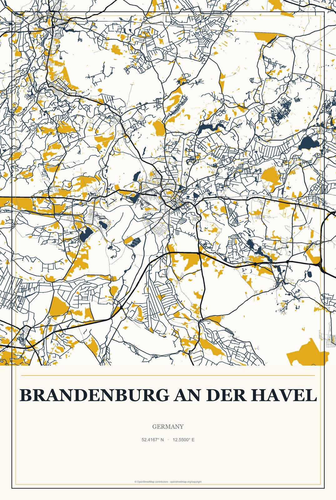 Brandenburg an der Havel, Germany City Map Aluminum Sign in Citrine Modern style