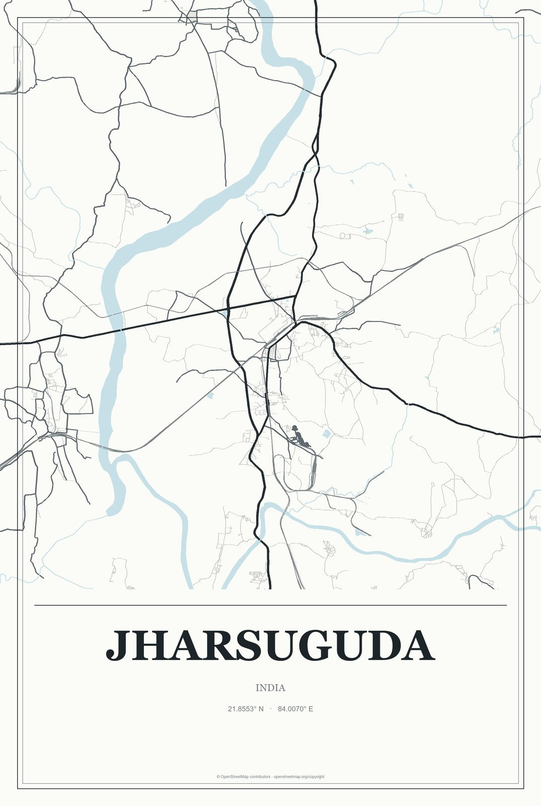 Jharsuguda, India City Map Aluminum Sign in Gallery Air style