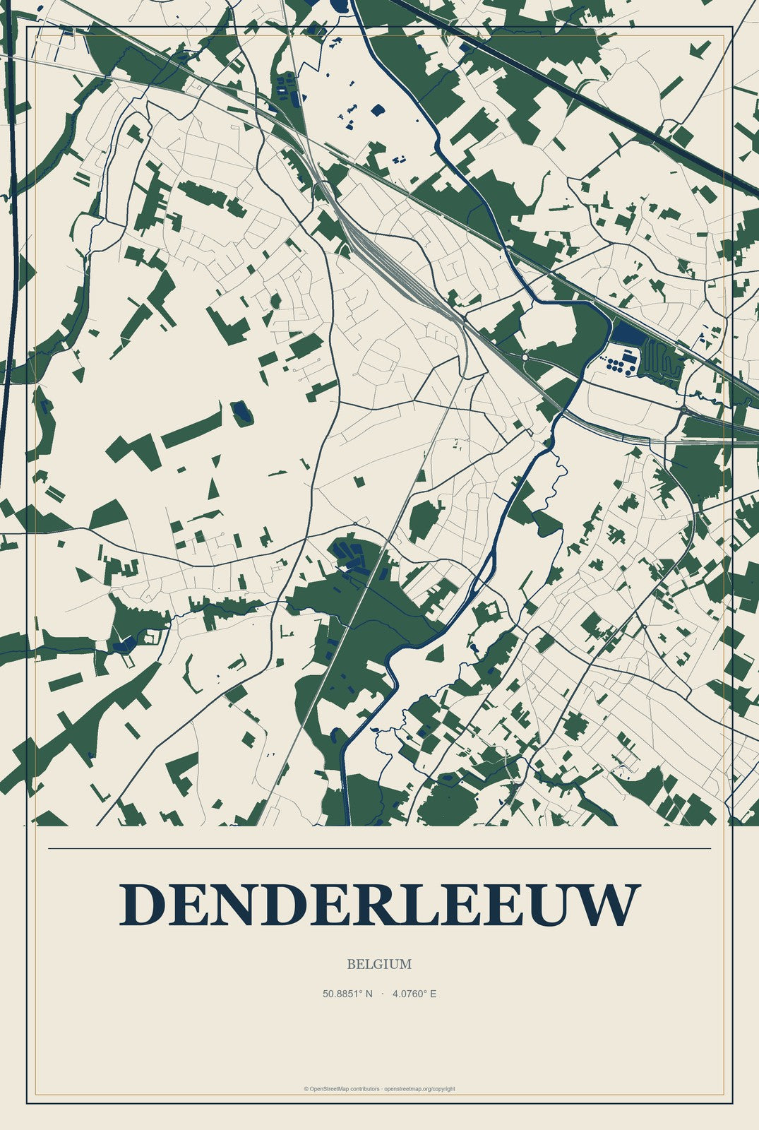 Denderleeuw, Belgium City Map Aluminum Sign in Coastal Cutout style
