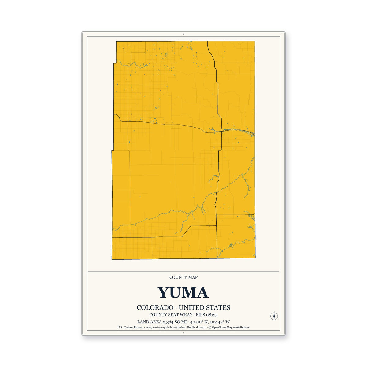 Yuma County, Colorado Map Aluminum Sign in Citrine Modern style