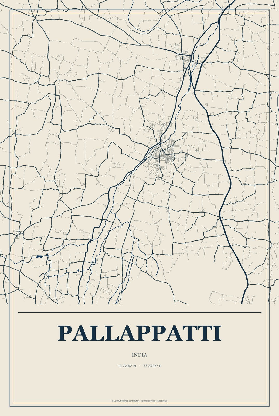 Pallappatti, India City Map Aluminum Sign in Coastal Cutout style