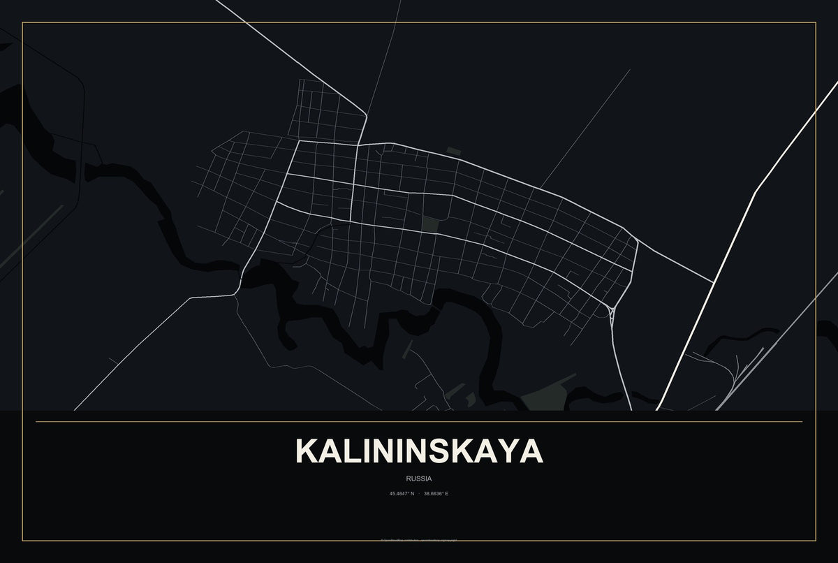 Kalininskaya, Russia City Map Aluminum Sign in Metropolitan Noir style