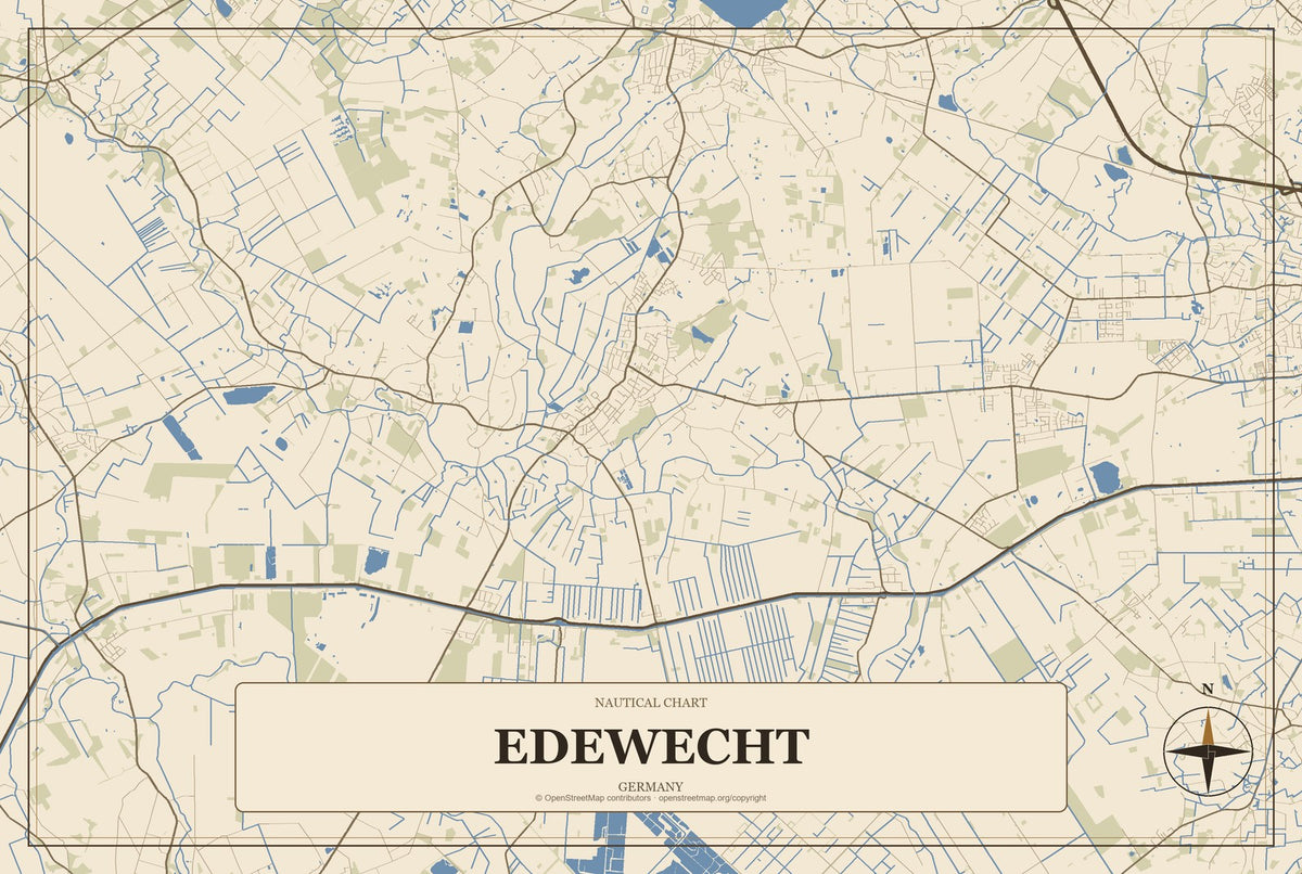 Edewecht, Germany City Map Aluminum Sign in Heritage Nautical style