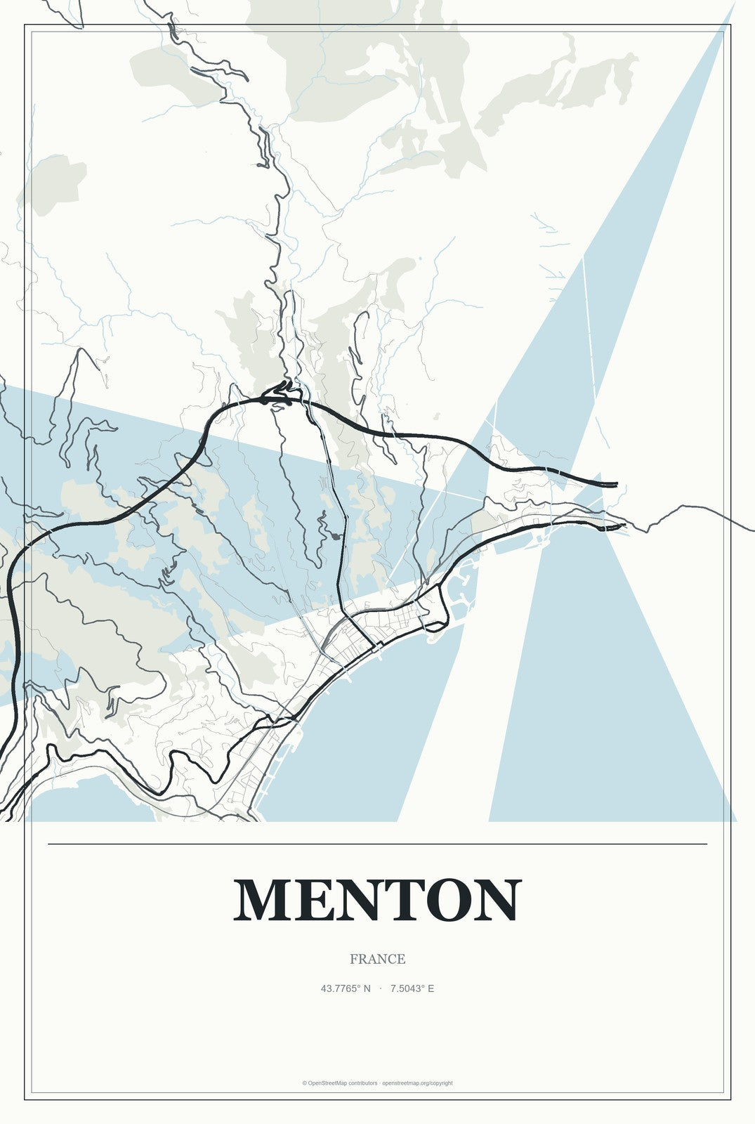 Menton, France City Map Aluminum Sign in Gallery Air style