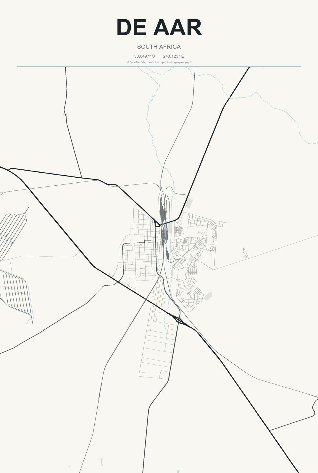 De Aar, South Africa City Map Aluminum Sign in Headline Atlas style