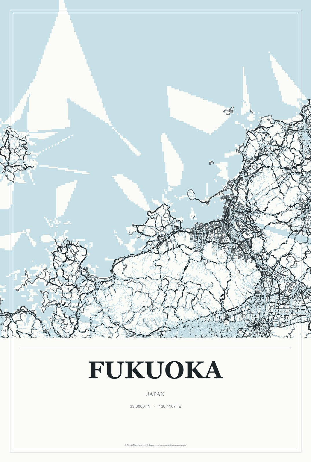 Fukuoka, Japan City Map Aluminum Sign in Gallery Air style