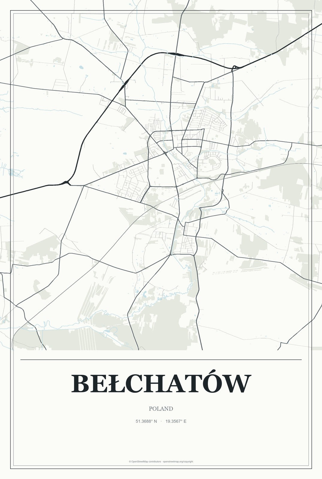 Bełchatów, Poland City Map Aluminum Sign in Gallery Air style