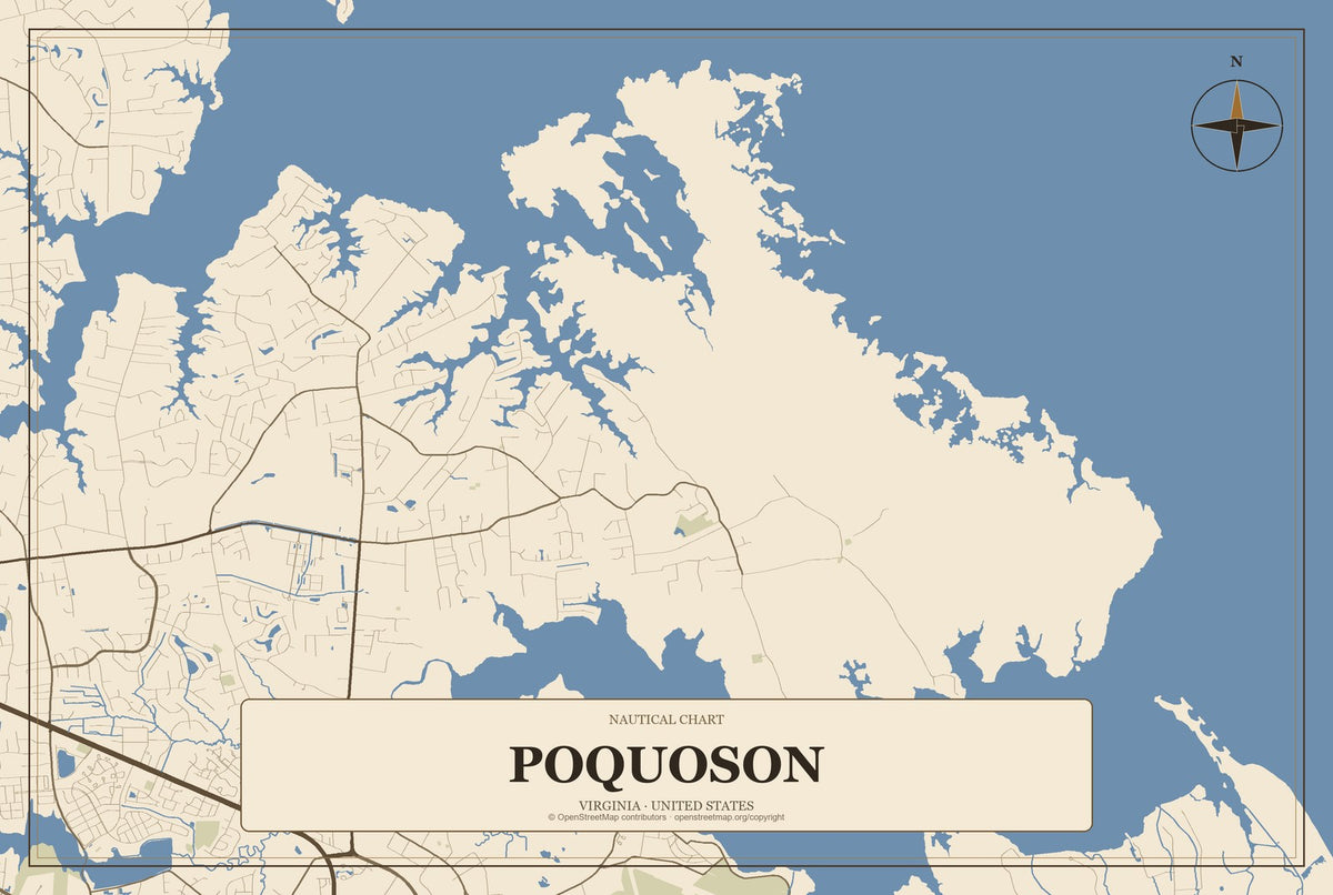 Poquoson, Virginia City Map Aluminum Sign in Heritage Nautical style