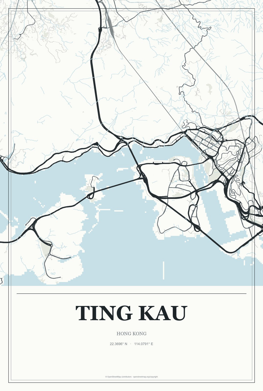 Ting Kau, Hong Kong City Map Aluminum Sign in Gallery Air style