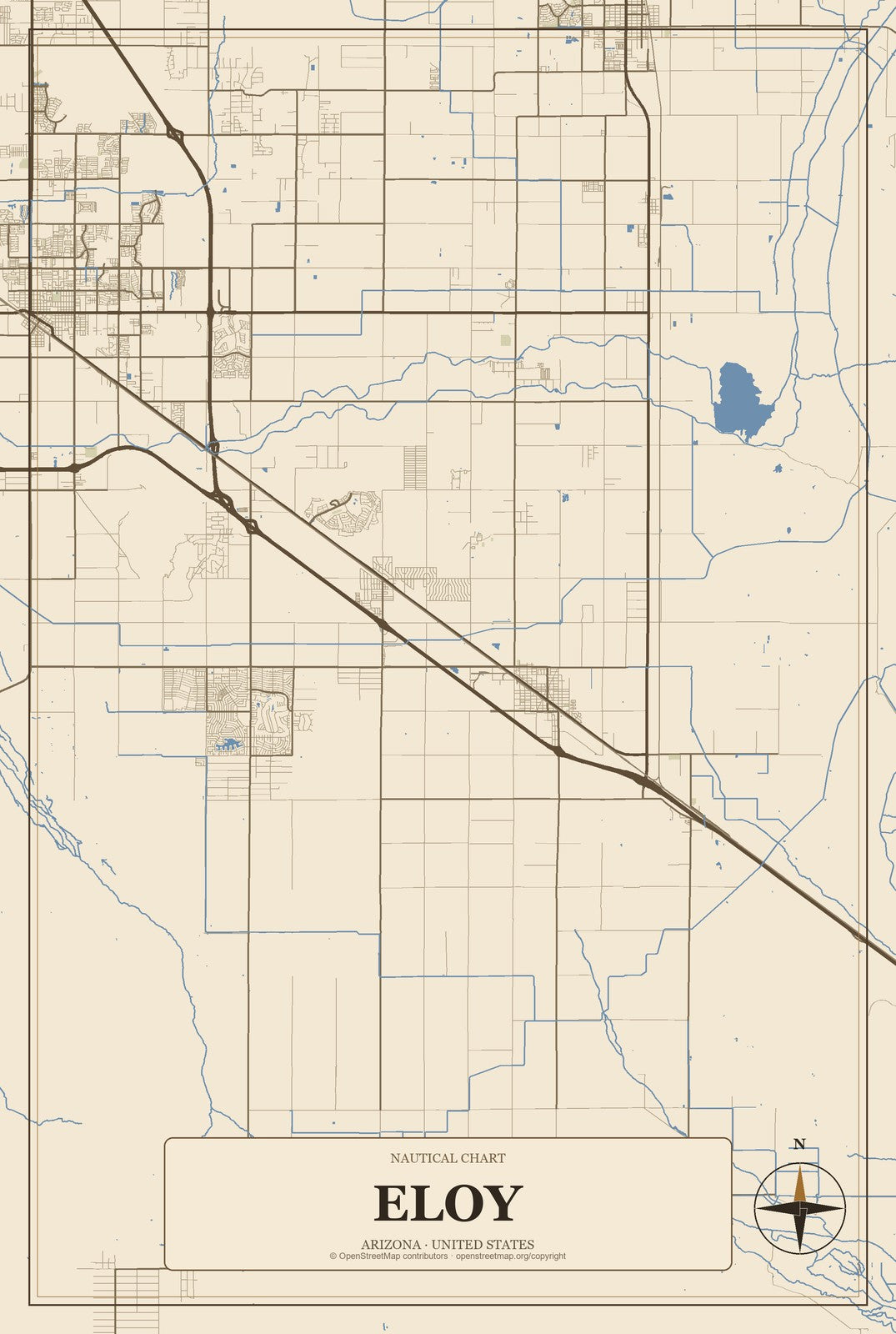 Eloy, Arizona City Map Aluminum Sign in Heritage Nautical style