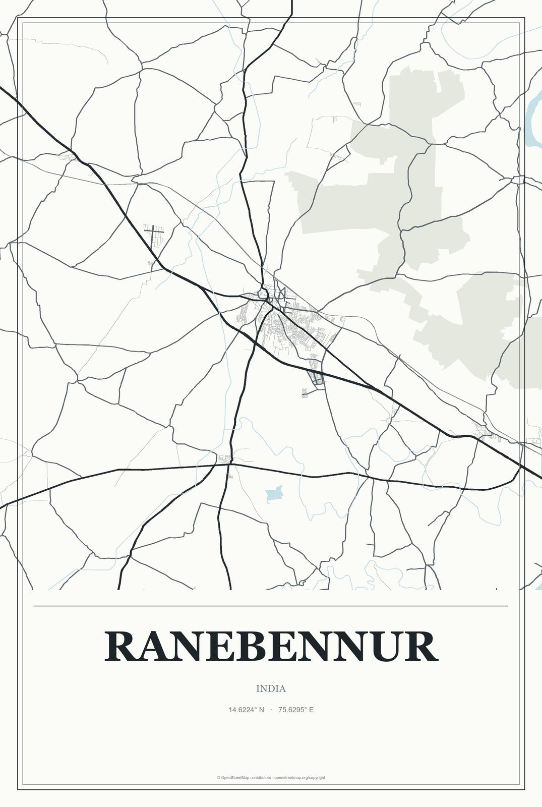 Ranebennur, India City Map Aluminum Sign in Gallery Air style
