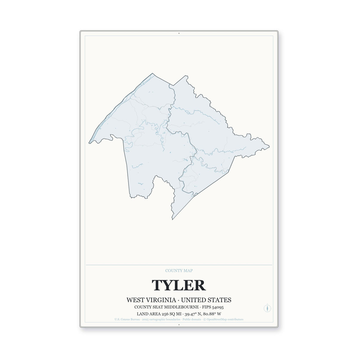 Tyler County, West Virginia Map Aluminum Sign in Gallery Air style