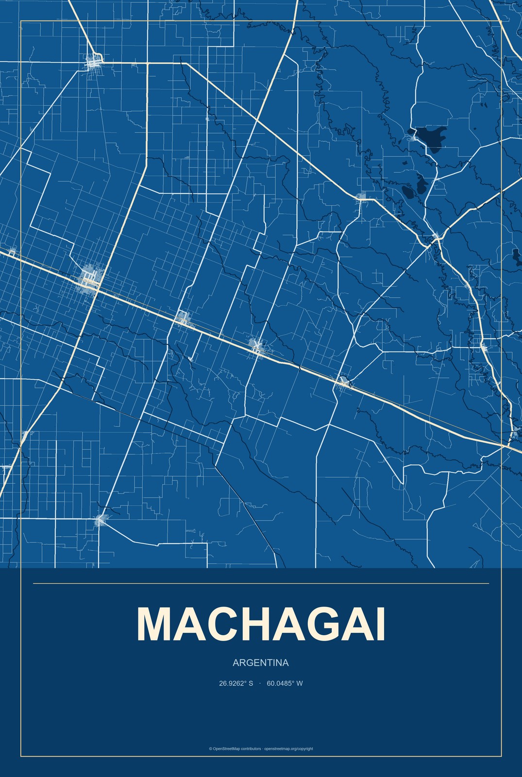 Machagai, Argentina City Map Aluminum Sign in Harbor Cobalt style
