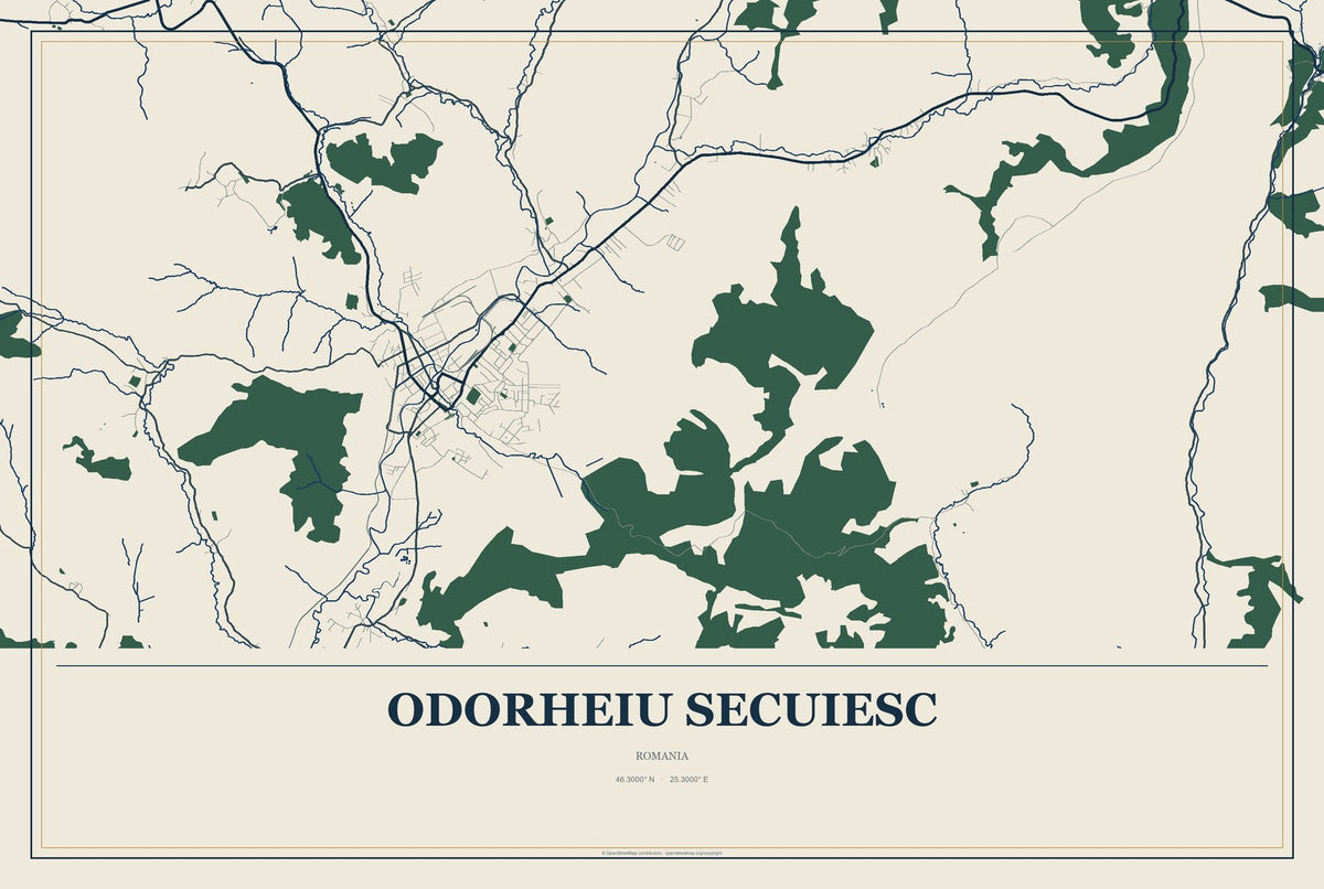 Odorheiu Secuiesc, Romania City Map Aluminum Sign in Coastal Cutout style