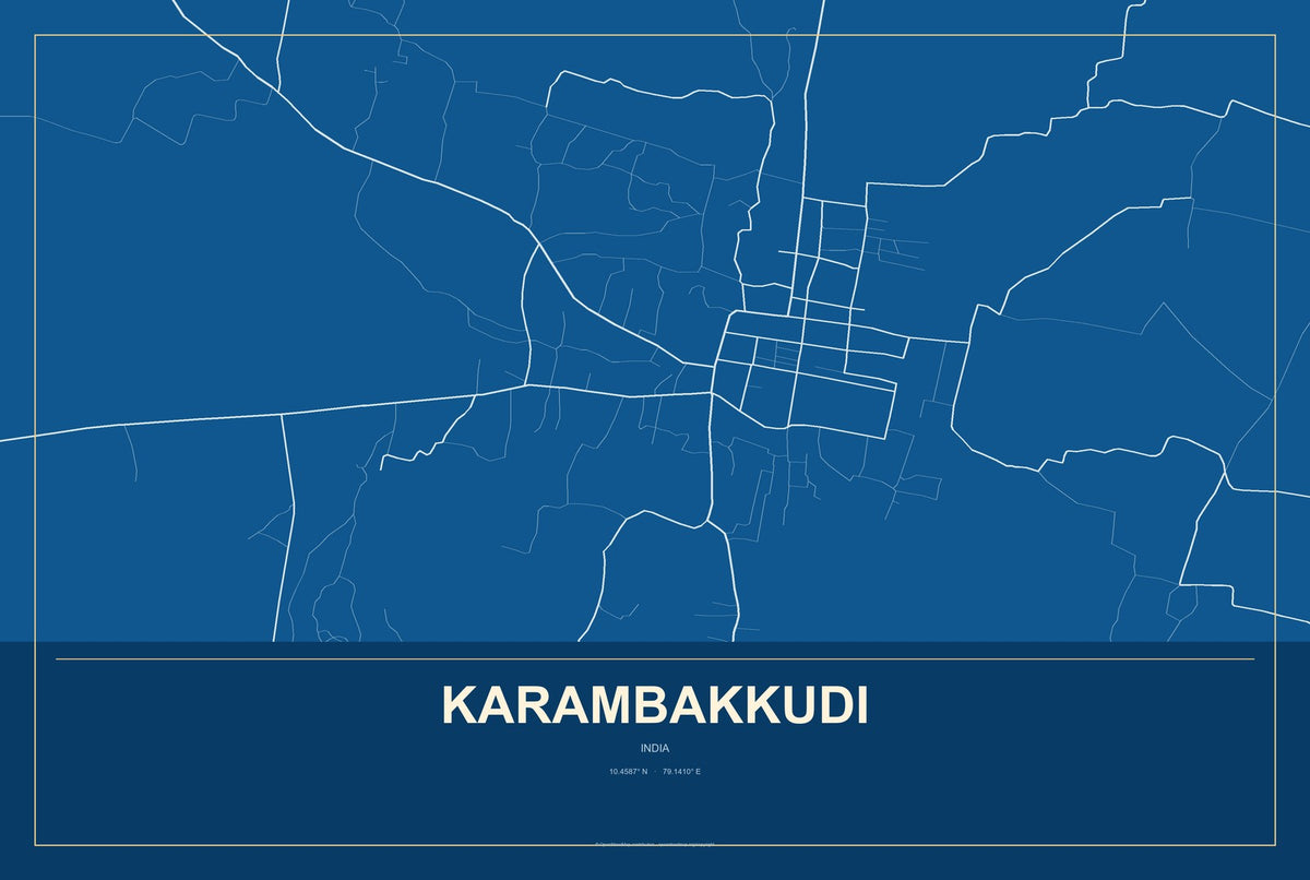Karambakkudi, India City Map Aluminum Sign in Harbor Cobalt style