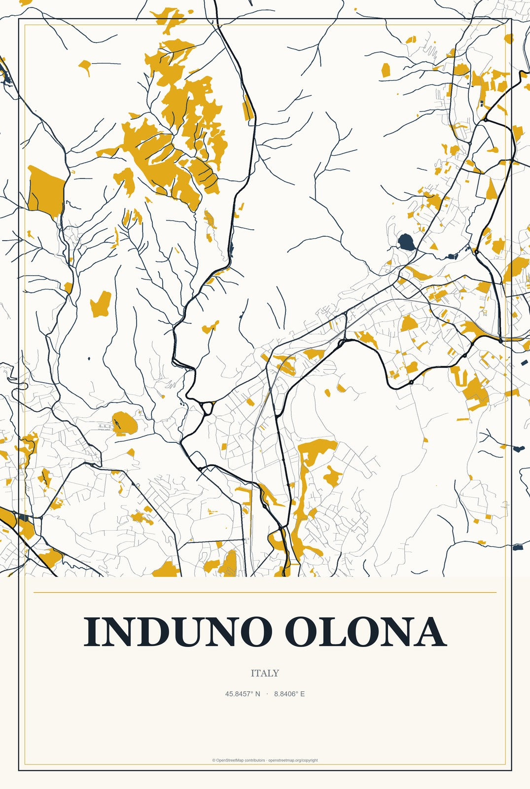 Induno Olona, Italy City Map Aluminum Sign in Citrine Modern style