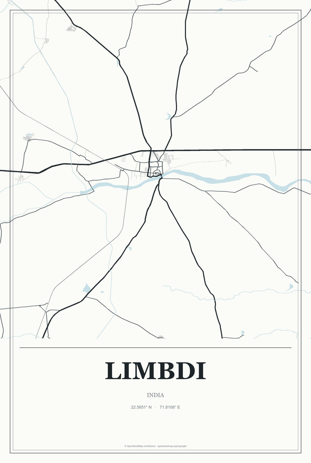 Limbdi, India City Map Aluminum Sign in Gallery Air style