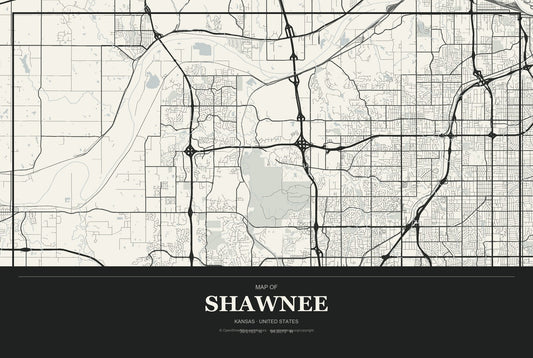 Shawnee, Kansas City Map Aluminum Sign in Museum Plaque style
