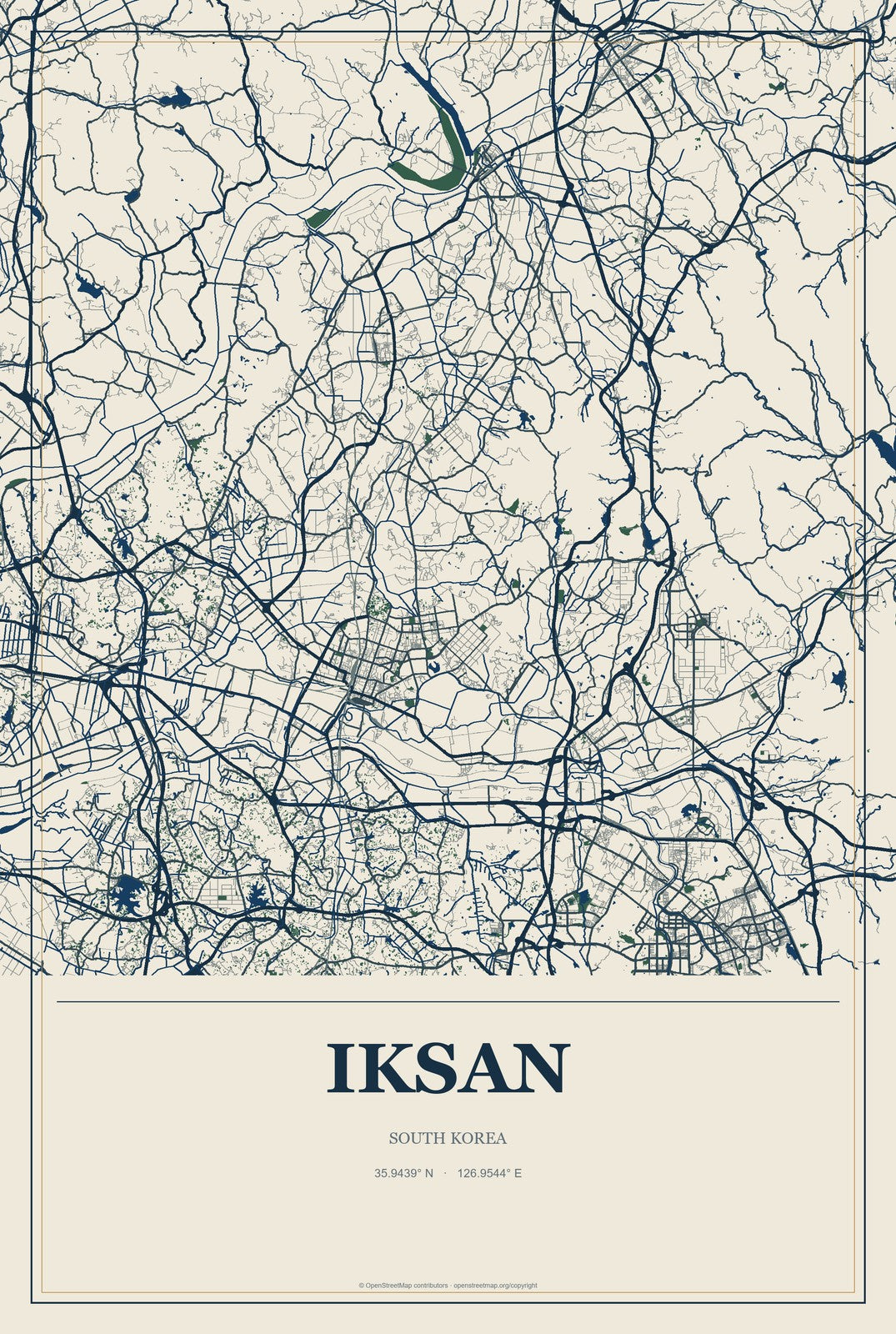 Iksan, South Korea City Map Aluminum Sign in Coastal Cutout style