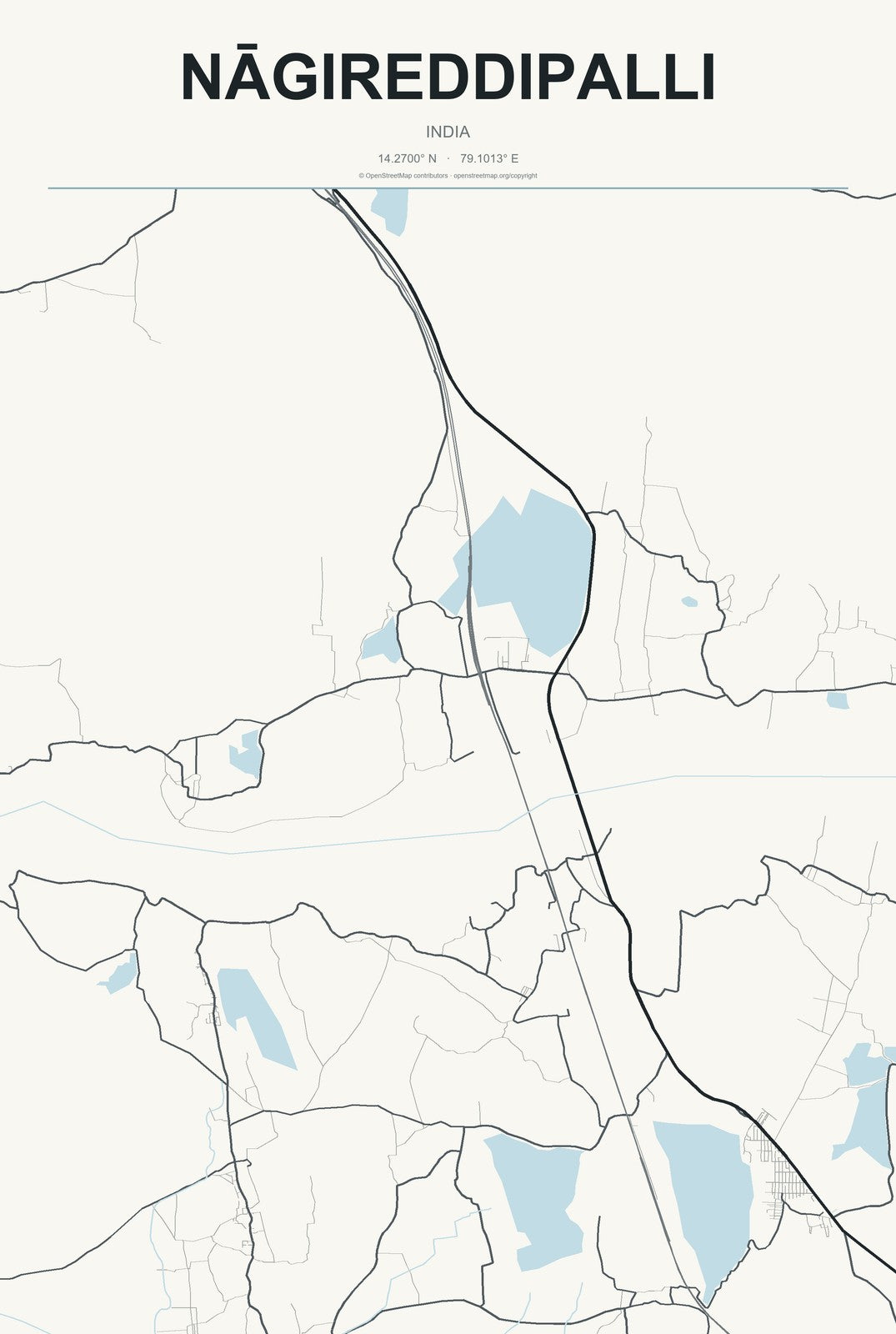 Nāgireddipalli, India City Map Aluminum Sign in Headline Atlas style