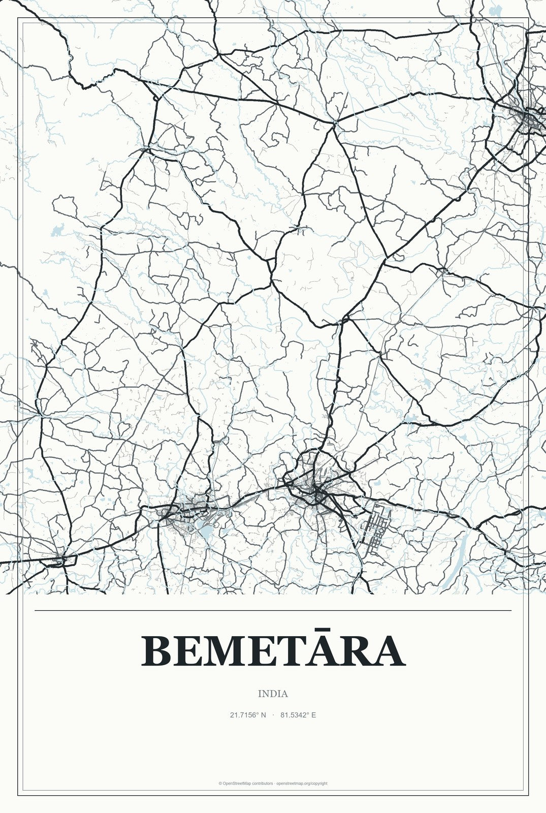 Bemetāra, India City Map Aluminum Sign in Gallery Air style