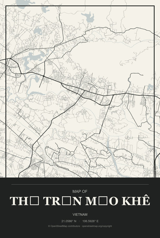 Thị Trấn Mạo Khê, Vietnam City Map Aluminum Sign in Museum Plaque style