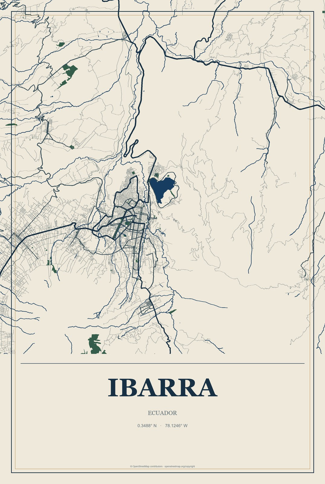Ibarra, Ecuador City Map Aluminum Sign in Coastal Cutout style