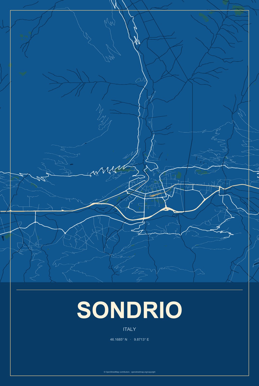 Sondrio, Italy City Map Aluminum Sign in Harbor Cobalt style
