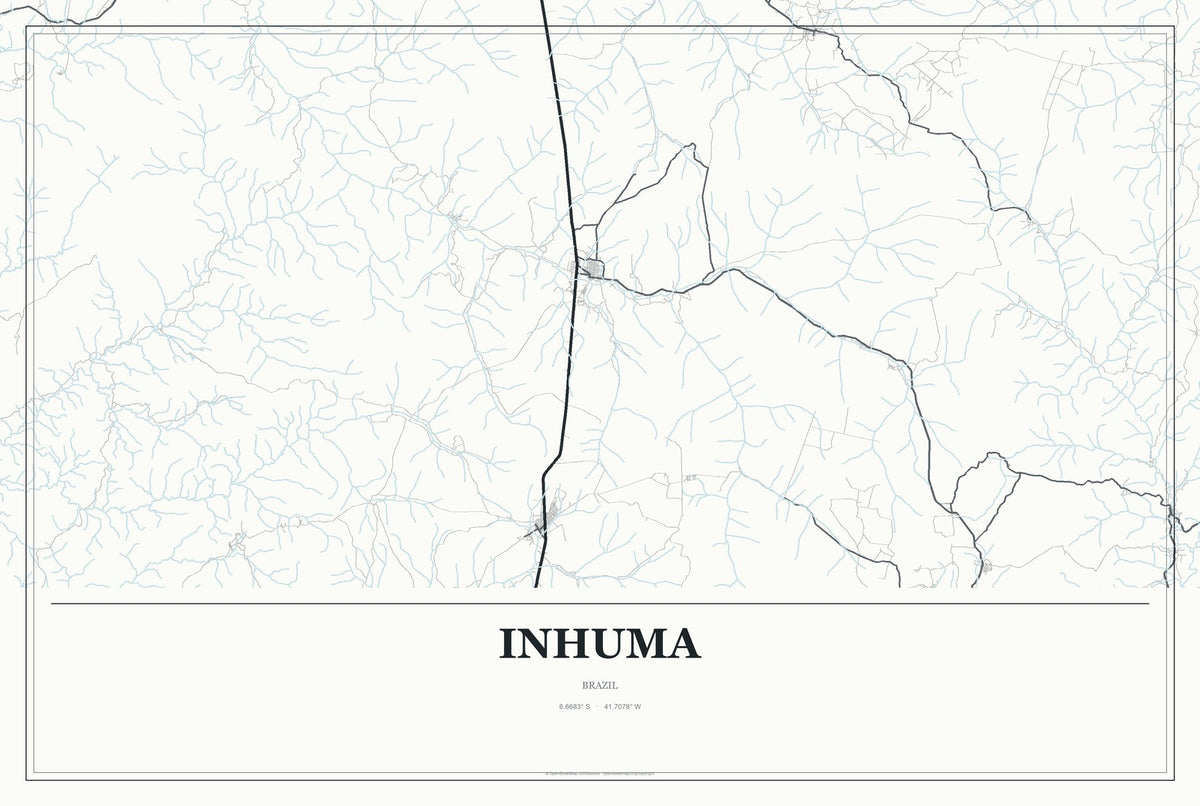 Inhuma, Brazil City Map Aluminum Sign in Gallery Air style