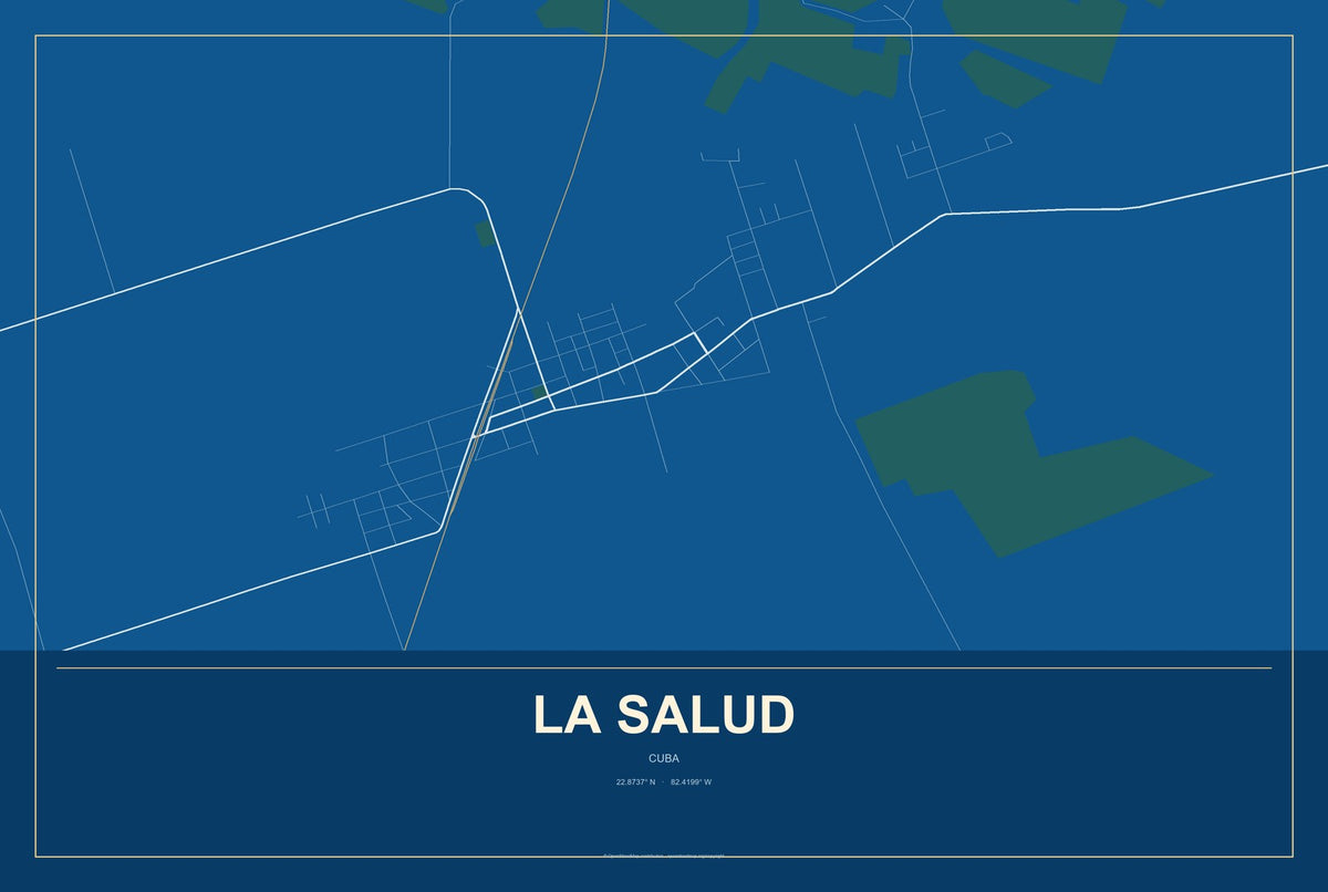 La Salud, Cuba City Map Aluminum Sign in Harbor Cobalt style