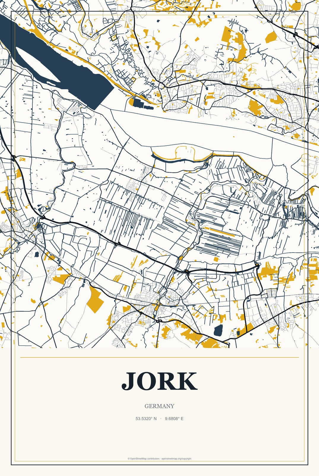 Jork, Germany City Map Aluminum Sign in Citrine Modern style