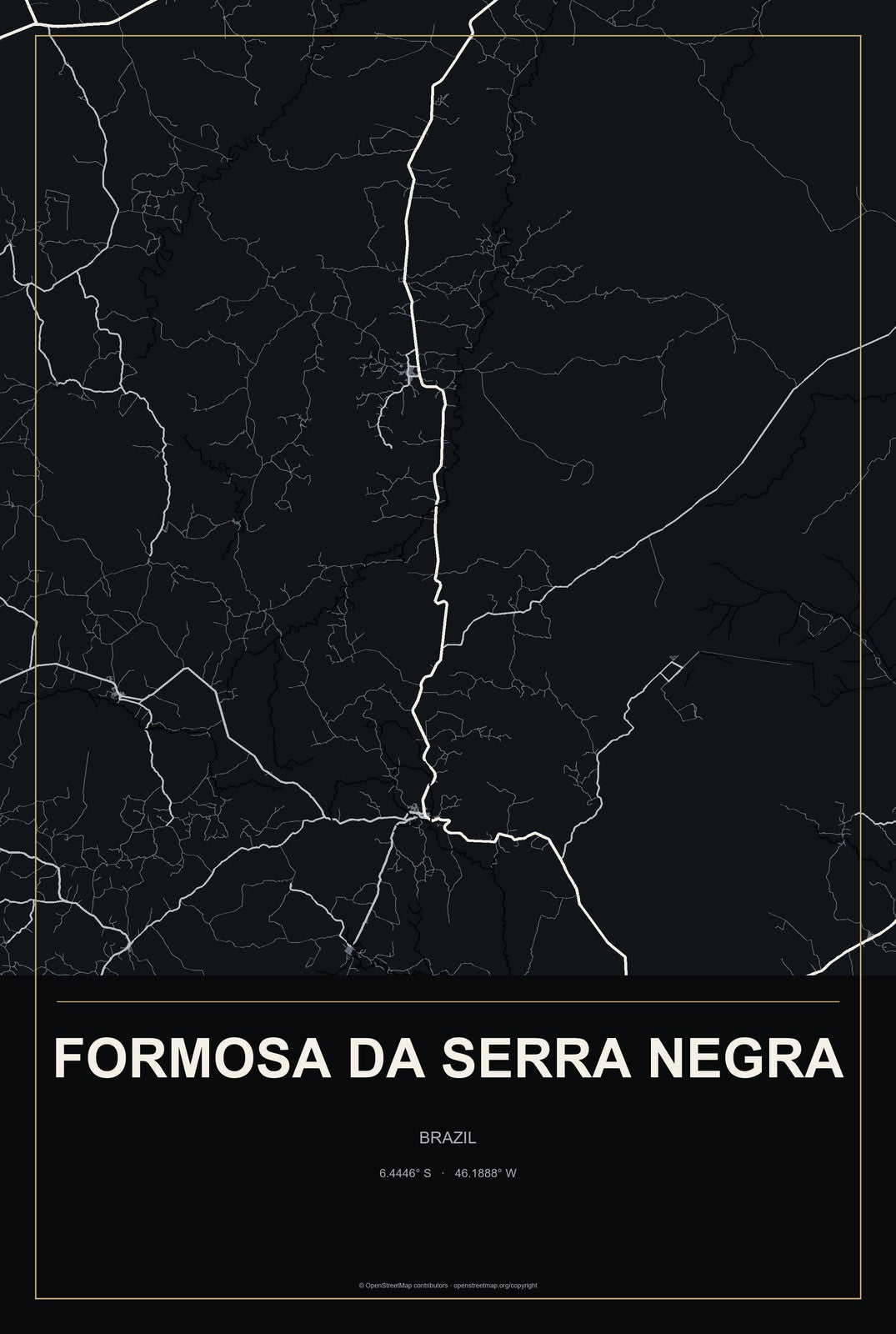 Formosa da Serra Negra, Brazil City Map Aluminum Sign in Metropolitan Noir style